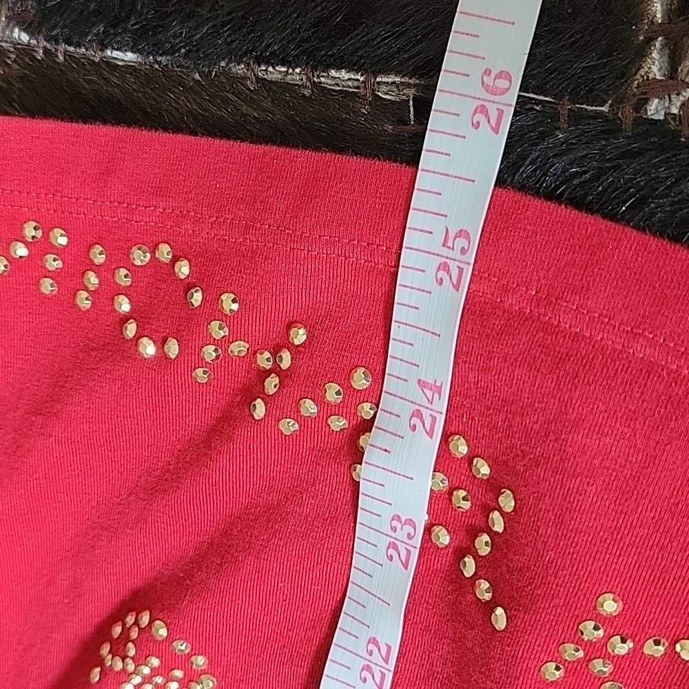 Michael Kors Red Long Sleeve Top, Gold Logo Studs, Round Neck, 100% Cotton LG - Picture 7 of 8
